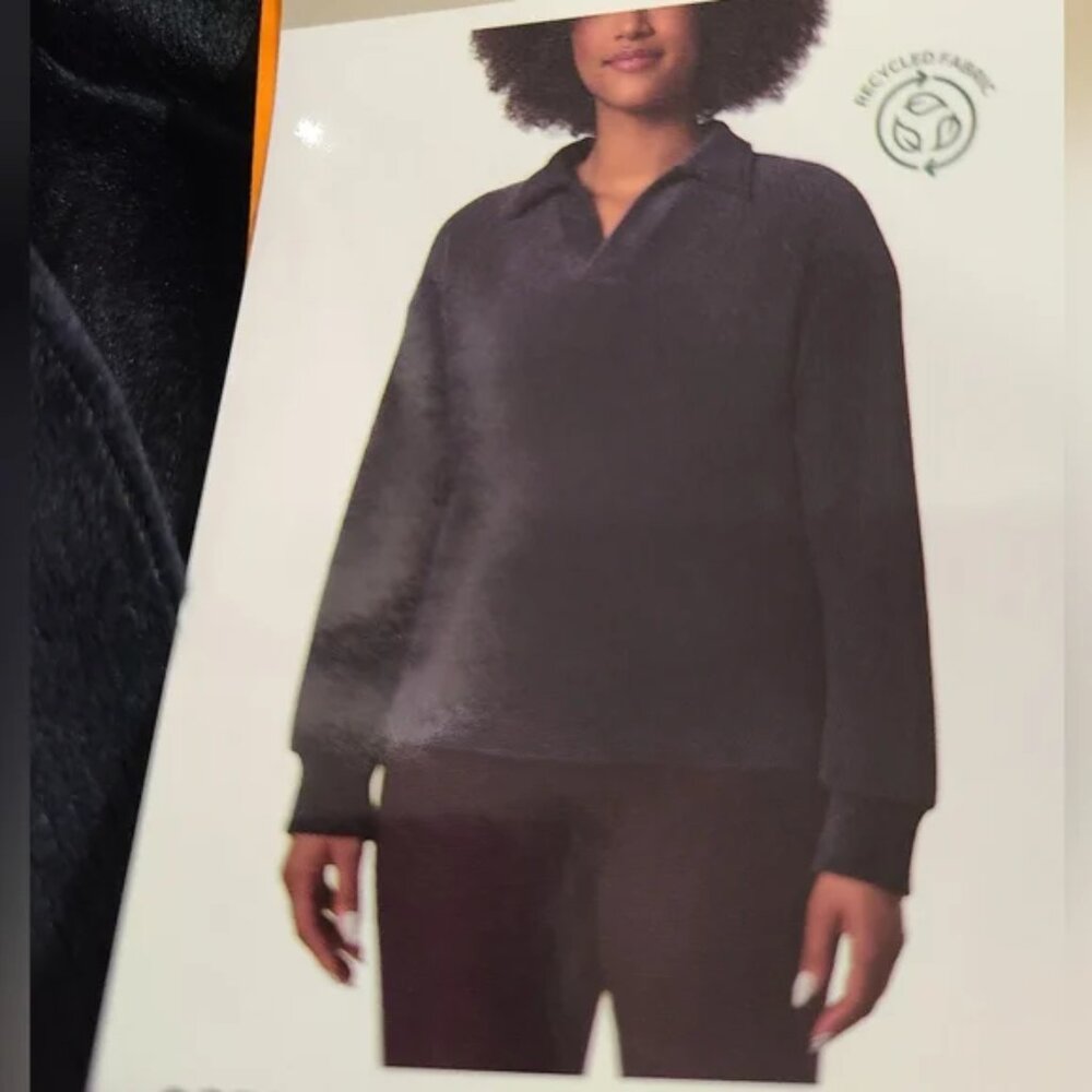 NWT Mondetta Women Corduroy Long Sleeve Fleece Pullover Black Size L $60 10HL331